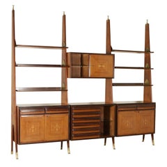 Bookcase Rosewood Veneer Brass Vintage Manufactured in Italy 1950s-1960s