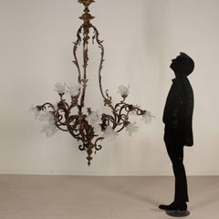 Ceiling Lamp Gilded Bronze Rococo Style Opaque Glass, Italy, Early 1900