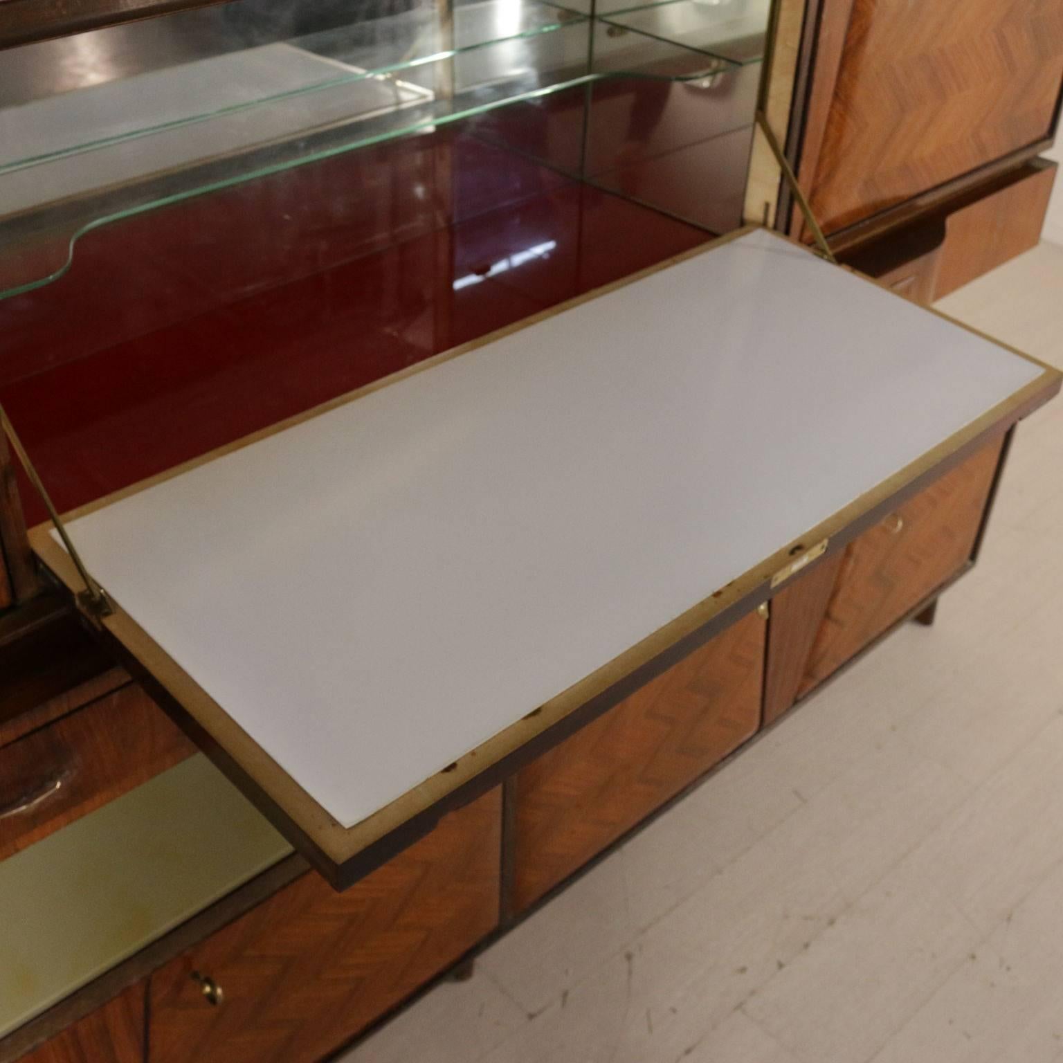 Italian Cupboard Rosewood Veneer Retro Treated Glass Vintage Italy 1950s-1960s