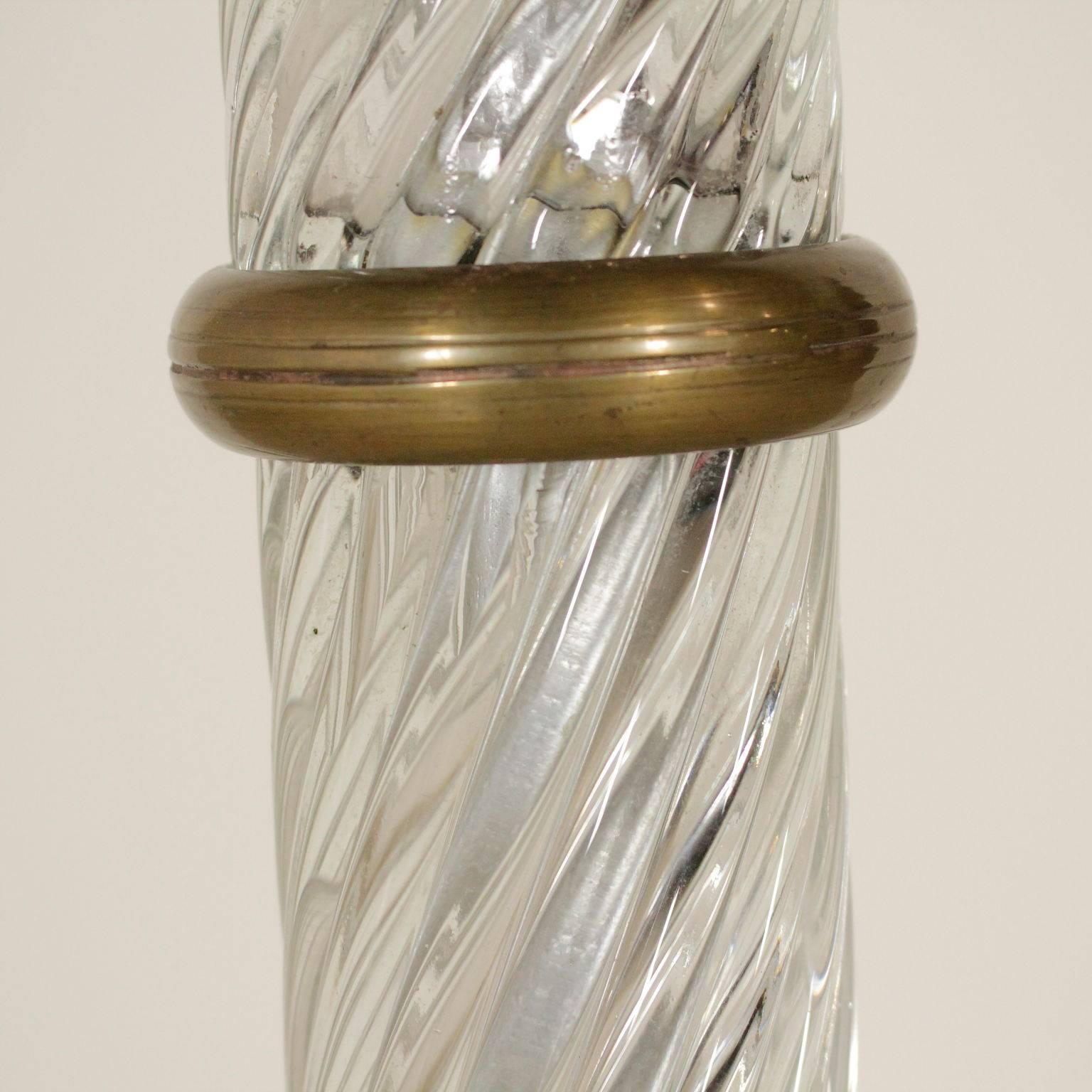 Mid-20th Century Floor Lamp Blown Glass Brass Vintage Manufactured in Italy 1940s