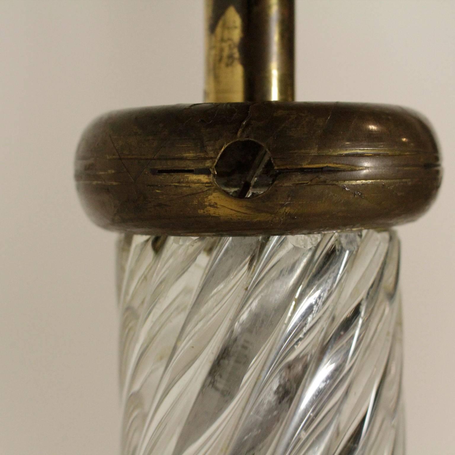 Floor Lamp Blown Glass Brass Vintage Manufactured in Italy 1940s 1