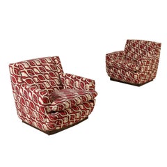 Pair of Armchairs Foam Padding Fabric Vintage Manufactured in Italy 1960s-1970s