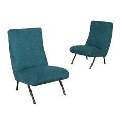 Pair of Armchairs in the Style of Zanuso Foam Fabric Vintage, Italy, 1950s-1960s