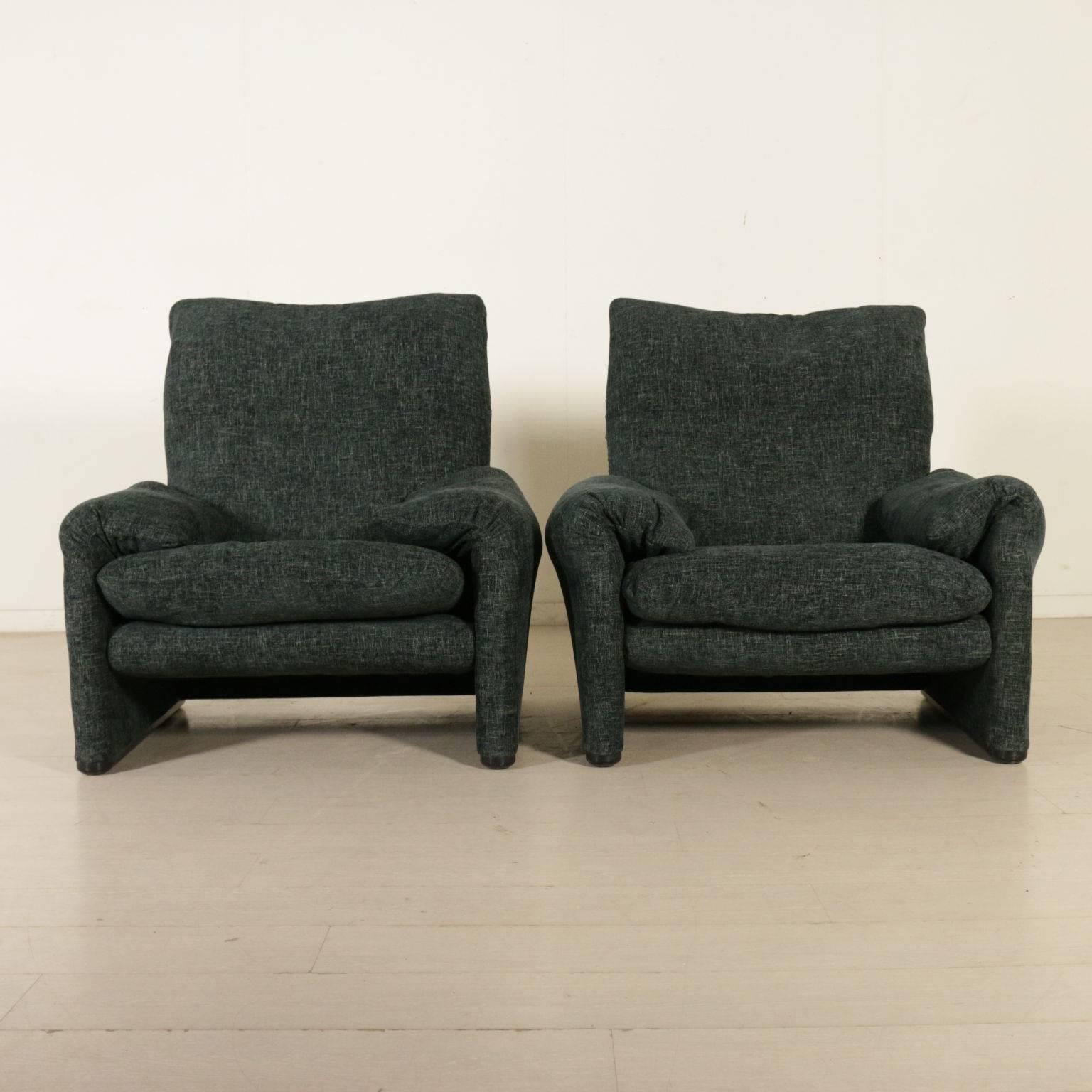 Mid-Century Modern Pair of Armchairs Maralunga Designed for Cassina Vintage, Italy, 1970s-1980s