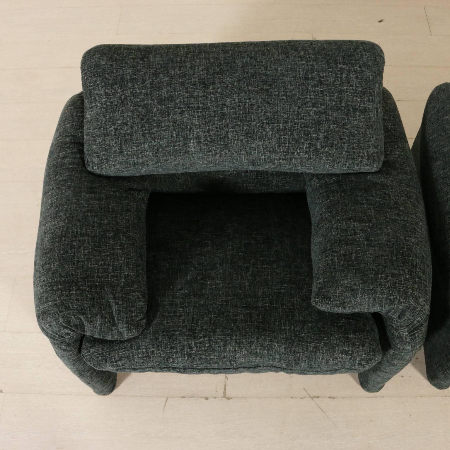 Upholstery Pair of Armchairs Maralunga Designed for Cassina Vintage, Italy, 1970s-1980s