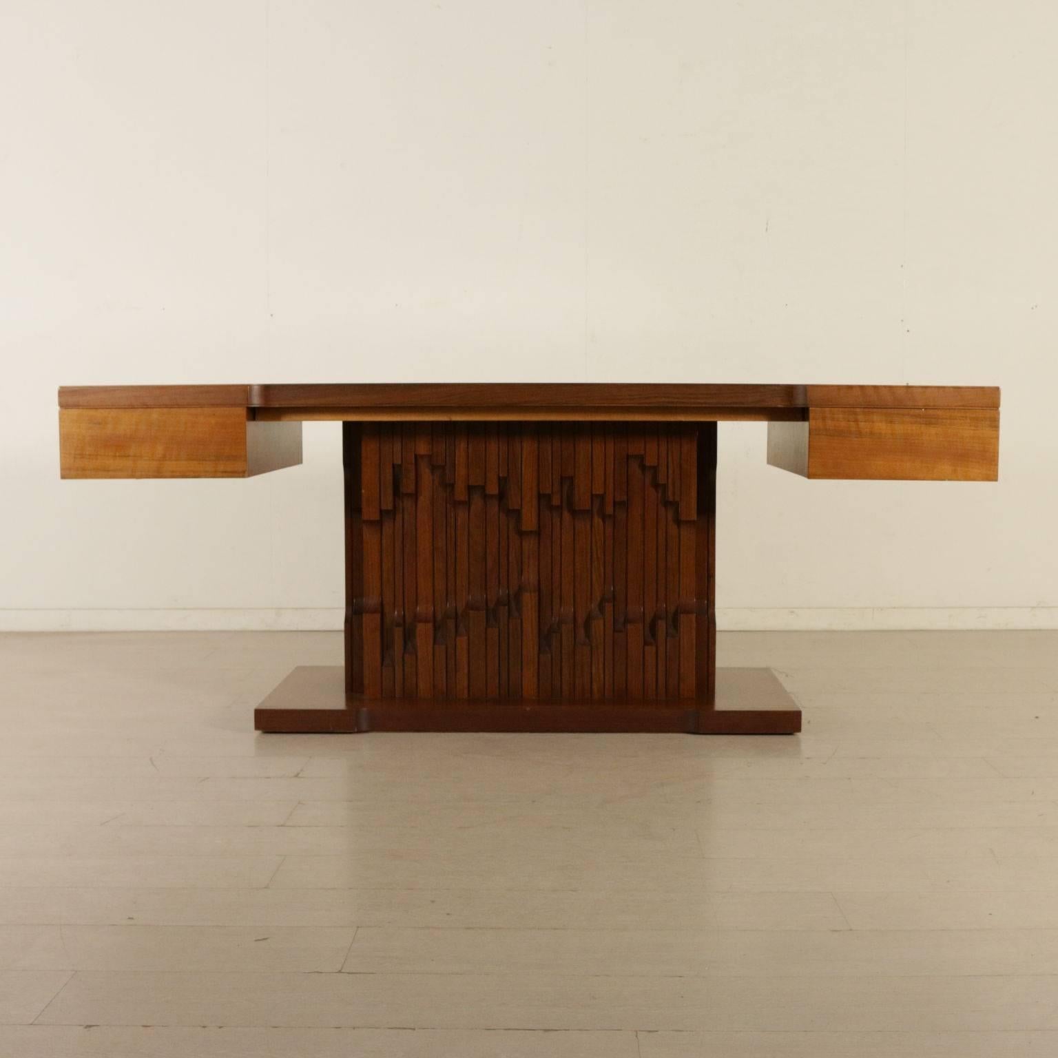 A desk with lateral drawers designed by Luciano Frigerio (1928-1999) for Frigerio, solid wood, African walnut veneer. Model: Norman. Manufactured in Desio, Italy, 1970s.