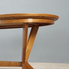 Vintage Italian Table, Oak and Glass, Elliptical Design, 1960s