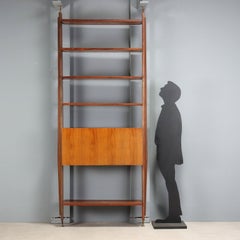 Mid-Century Modern Bookcase, Italian Wood & Brass, Vintage 1950s
