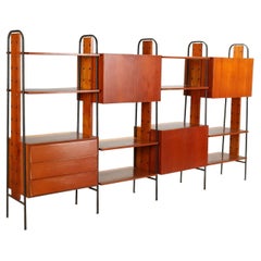 Vintage Mid-Century Modern Bookcase, Teak Wood & Brass, Italy, 1960