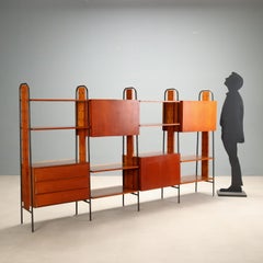 Vintage Mid-Century Modern Bookcase, Teak Wood & Brass, Italy, 1960