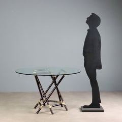 1950s Round Table with Woven Base and Glass Top
