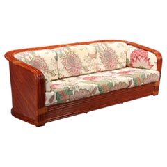 Divano Anni '80 in Rattan e Bambù Rosso Produzione Maugrion
