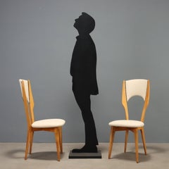 Set of Six Mid-Century Modern Chairs, Beech Wood and White Faux Leather