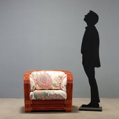 1980s Armchair in Rattan and Red Bamboo, Manufactured by Maugrion