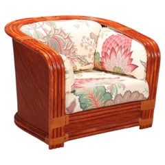 1980s Armchair in Rattan and Red Bamboo, Manufactured by Maugrion