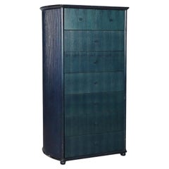 Blue Roberti Rattan Chest of Drawers with Eight Drawers from the 1980s