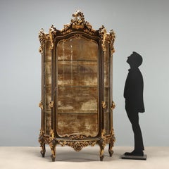 Vetrina Scantonata in Stile Barocchetto - Legno Intagliato Italia Fine XIX Secol