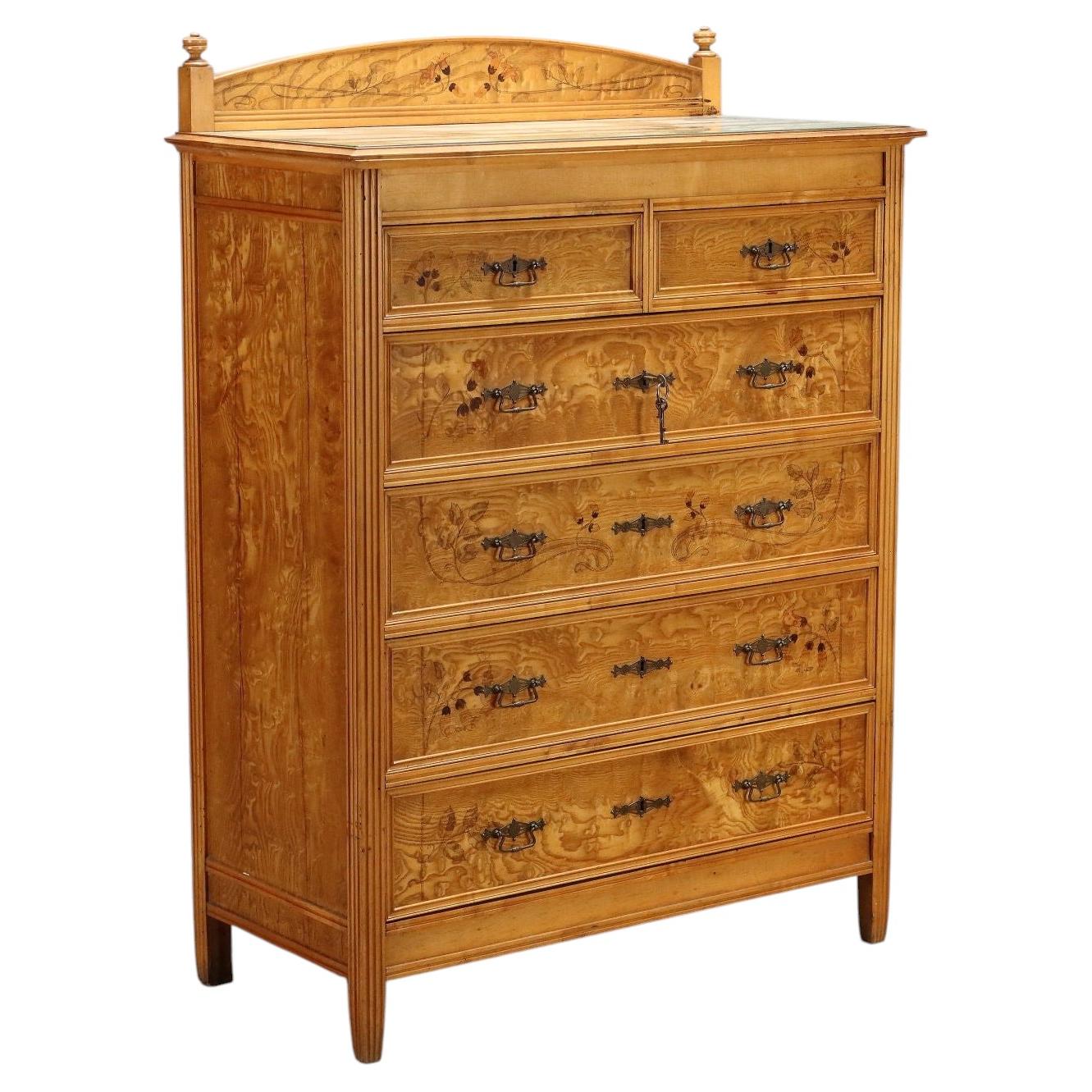 Liberty-Style Chest of Drawers in Ash and Maple, Italy, Early 20th Century For Sale