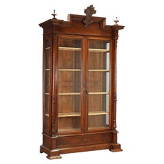 Walnut Display Cabinet with Glass Doors, Italy, Late 19th Century