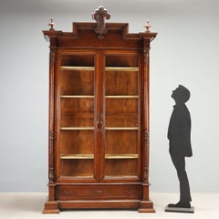 Walnut Display Cabinet with Glass Doors, Italy, Late 19th Century