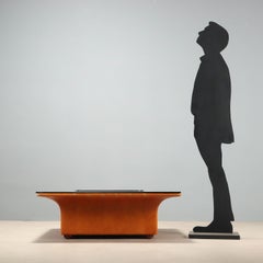 Frau 1970s Coffee Table in wood, leather, and glass top