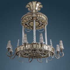 Bedeutender Art-Déco-Kronleuchter aus Schmiedeeisen und Glas, Italien, Anfang des 20. Jahrhunderts