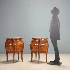 Pair of Lombard Baroque-style Nightstands in Walnut and Mahogany, Italy, Early 20th Century
