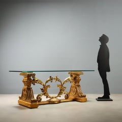 Table with Carved and Gilded Wooden Base, Italy, First Half of the 20th Century