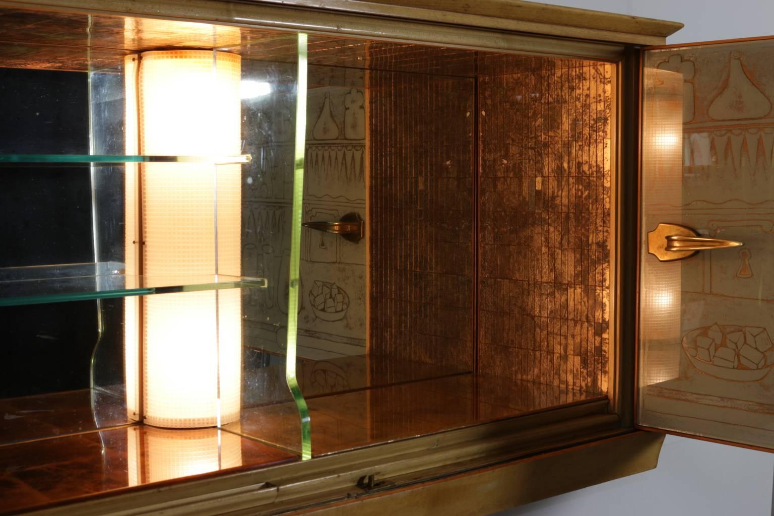 Painted Built-In Maple Glass Brass Bar Cabinet by Osvaldo Borsani, Italy, 1951