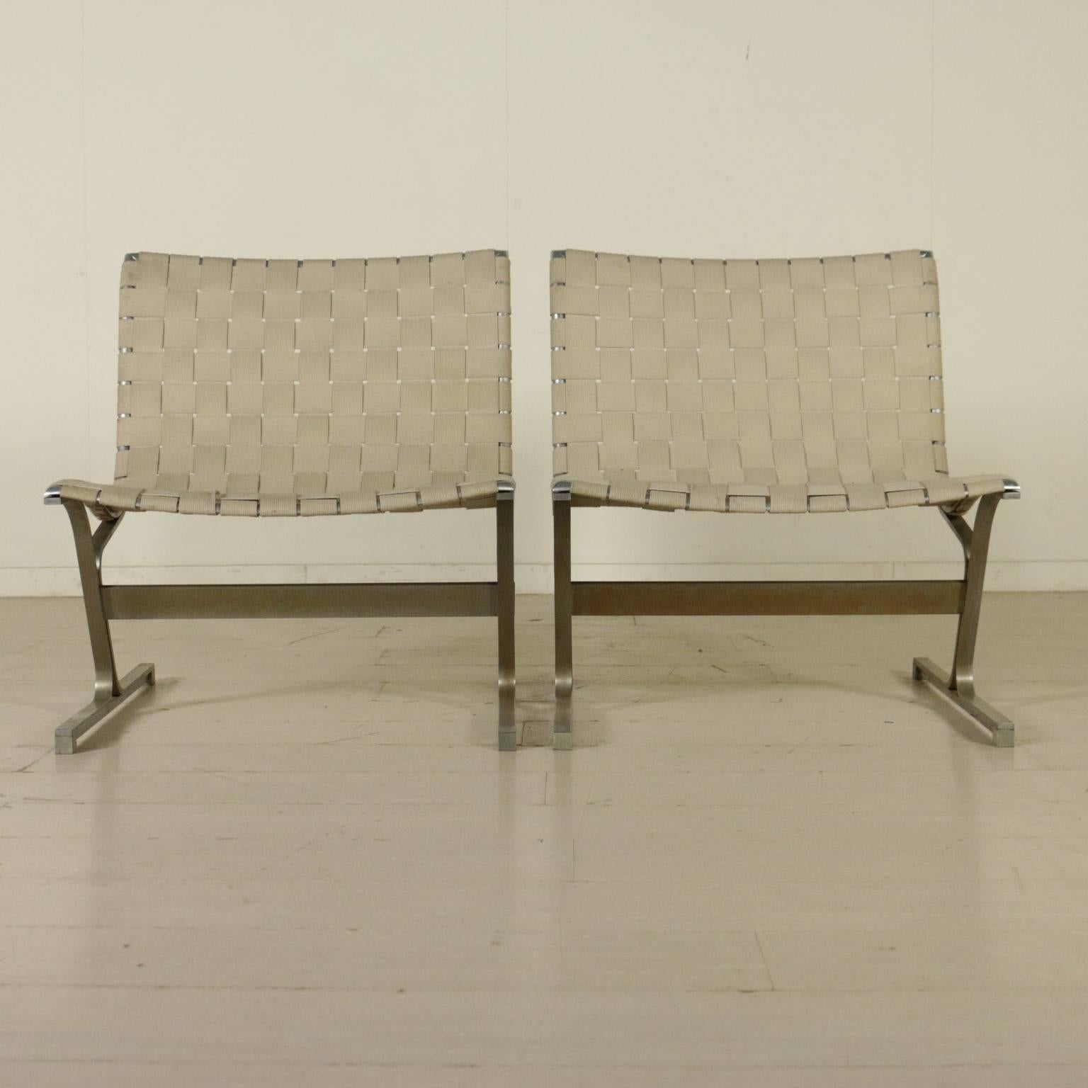 Italian Pair of Armchairs Designed for ICF Steel Manufactured in Italy, 1970s