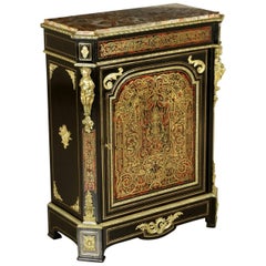 Small Boulle Style Cupboard Ebonized Wood Brass France, 19th Century