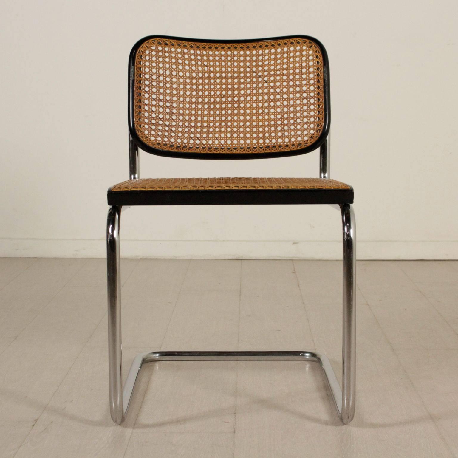 A group of four chairs designed by Marcel Breuer (1902-1981) for Gavina, chromed tubular. Model: Cesca. Structure made of lacquered wood, Vienna straw. Manufactured in San Lazzaro di Savena, Italy, 1960s-1970s.