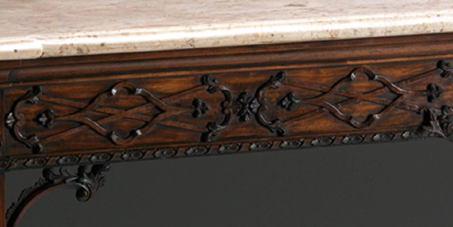 An important blind fret and pierced, carved mahogany rectangular hall table with marble top, of country house proportions inspired by Thomas Chippendale.

This item is made to order.

We are currently working to a 30-36 week lead time.