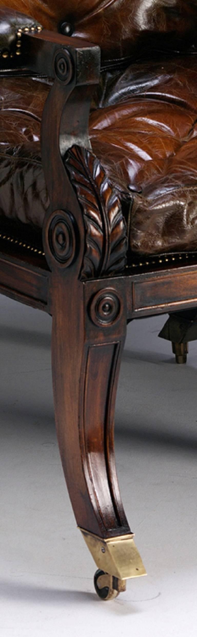 Hand-Carved Sabre Leg Library Chair in the Regency manner For Sale