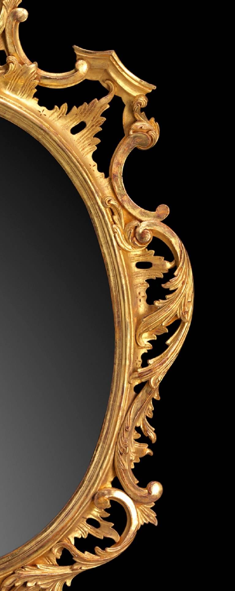 Hand-Crafted Oval Mirror in the manner of Thomas Chippendale For Sale