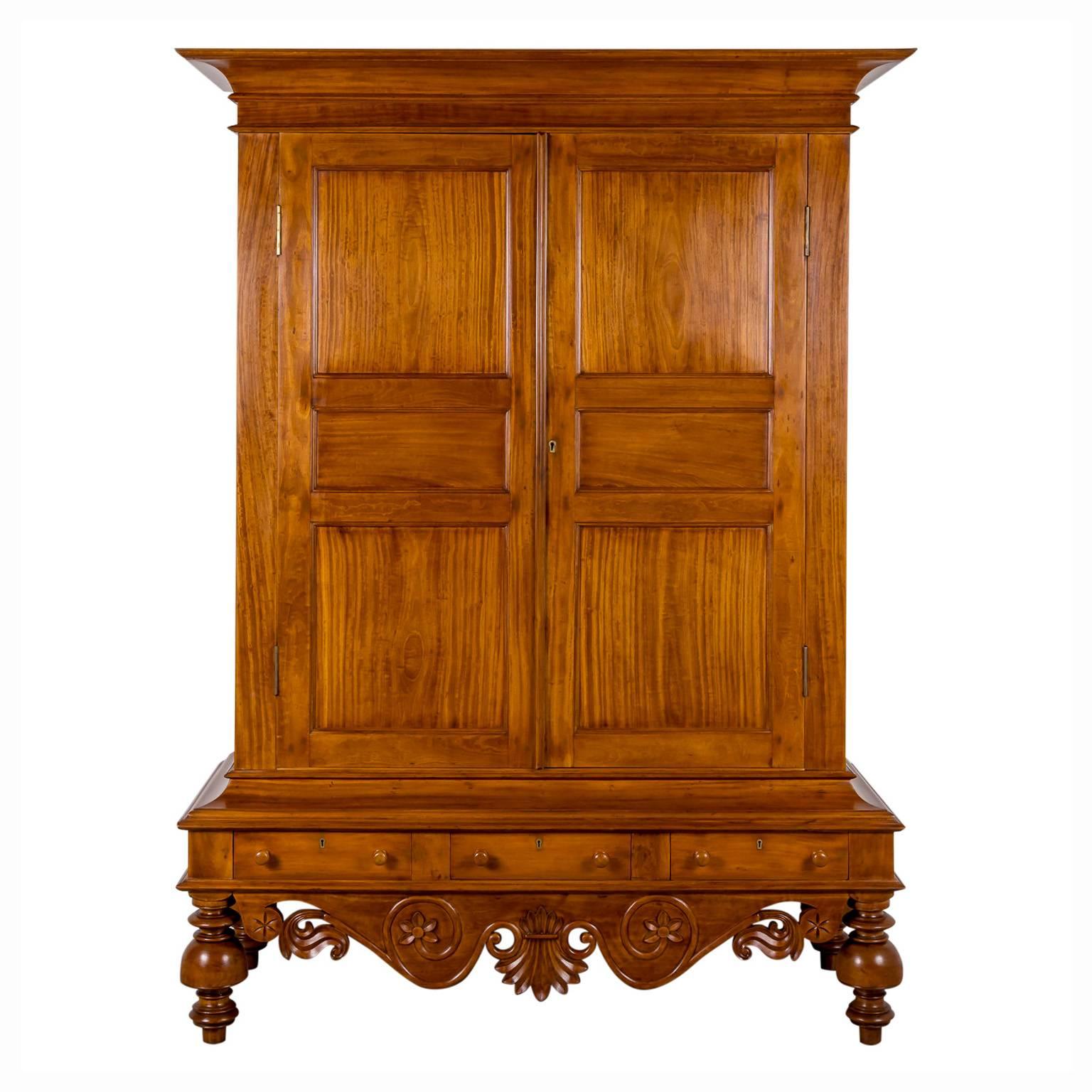 Antique Indo-Dutch or Dutch Colonial Satinwood Cupboard For Sale