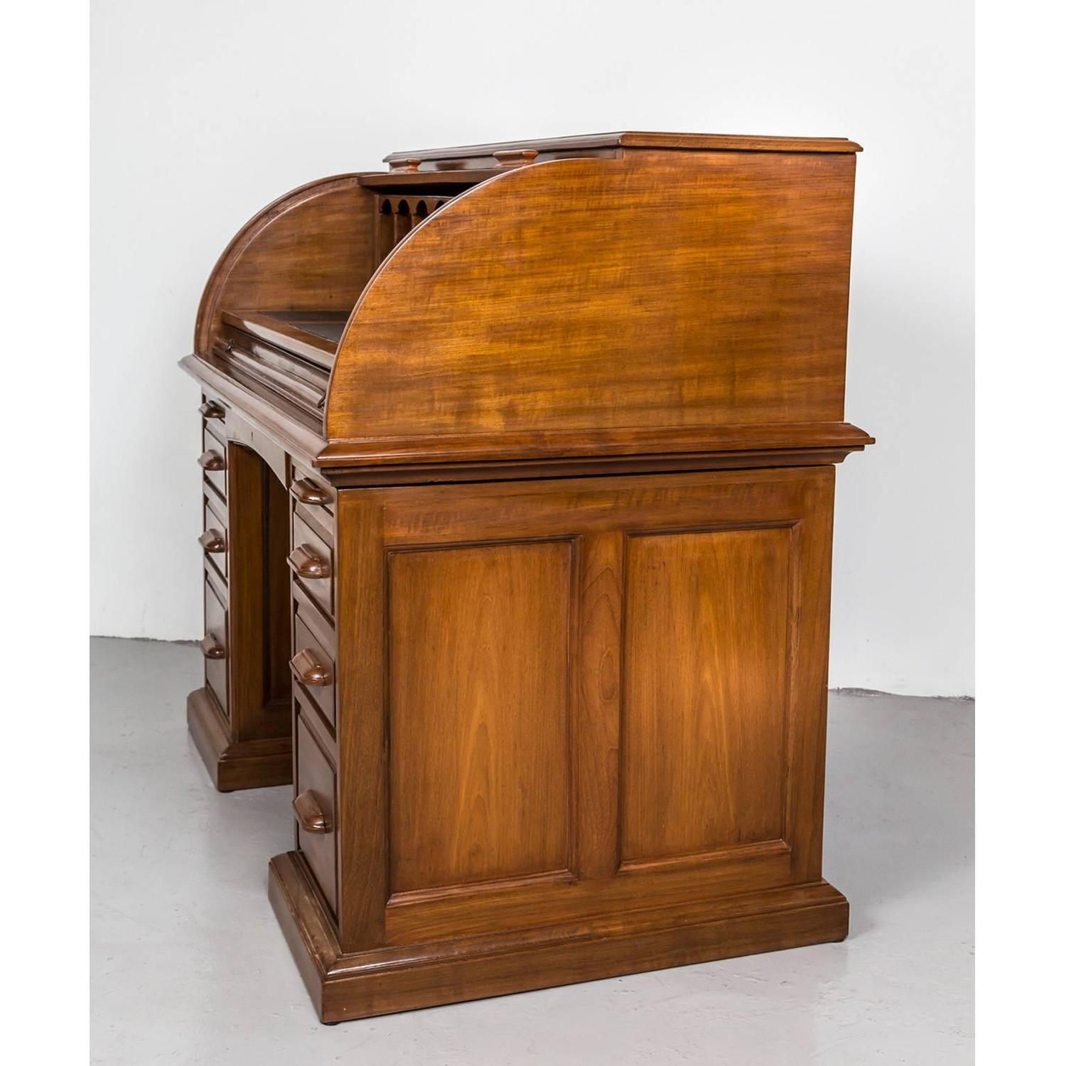 Antique AngloIndian or British Colonial Teakwood Cylinder Desk For