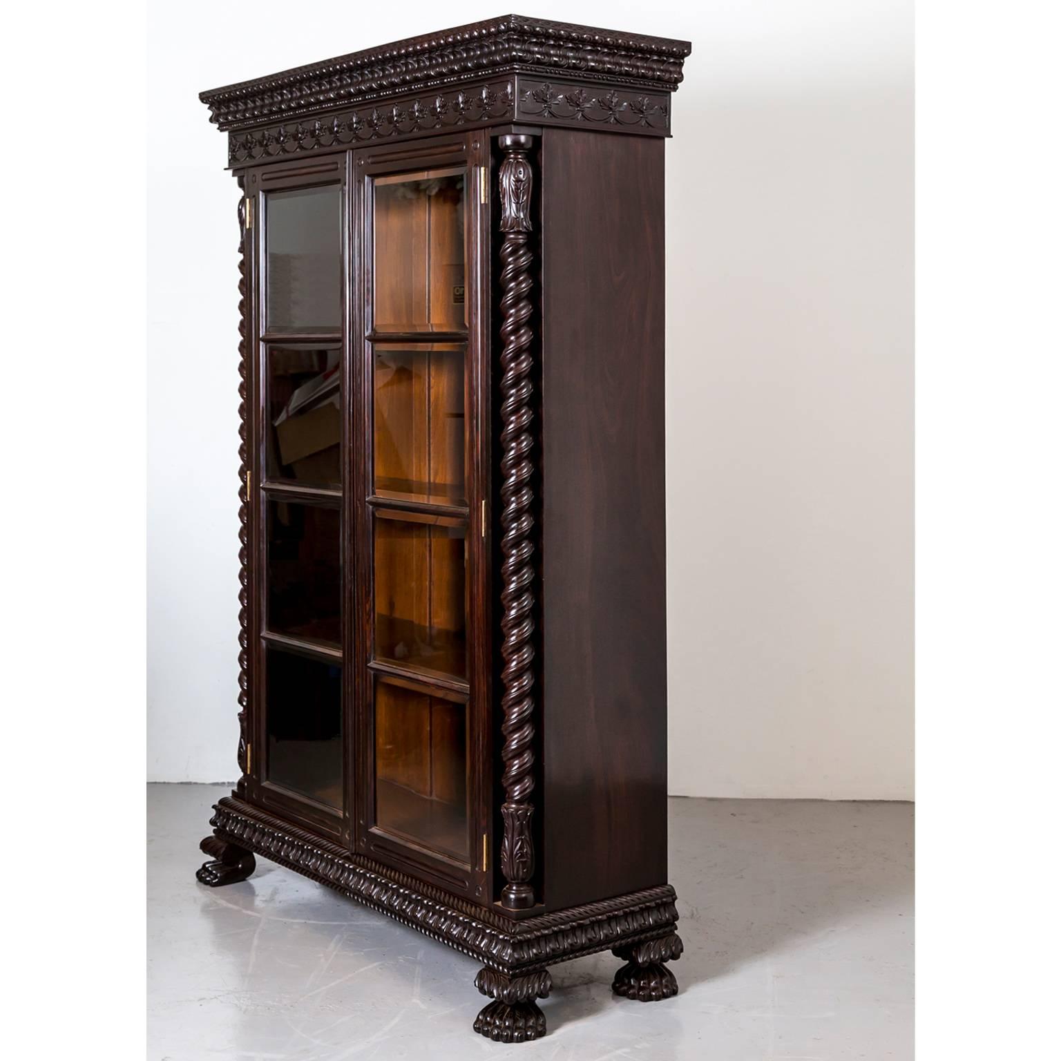 Anglo-Indian or British Colonial Rosewood Glass Front Cabinet In Excellent Condition In Singapore, SG