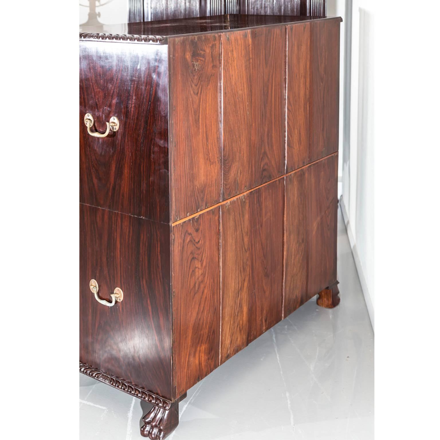 Anglo-Indian or British Colonial Rosewood Campaign Secretaire Chest of Drawers For Sale 3