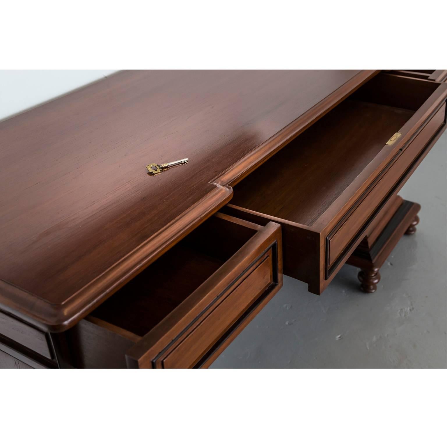 Rosewood Antique Anglo-Indian or British Colonial Teak Wood Pedestal Desk For Sale