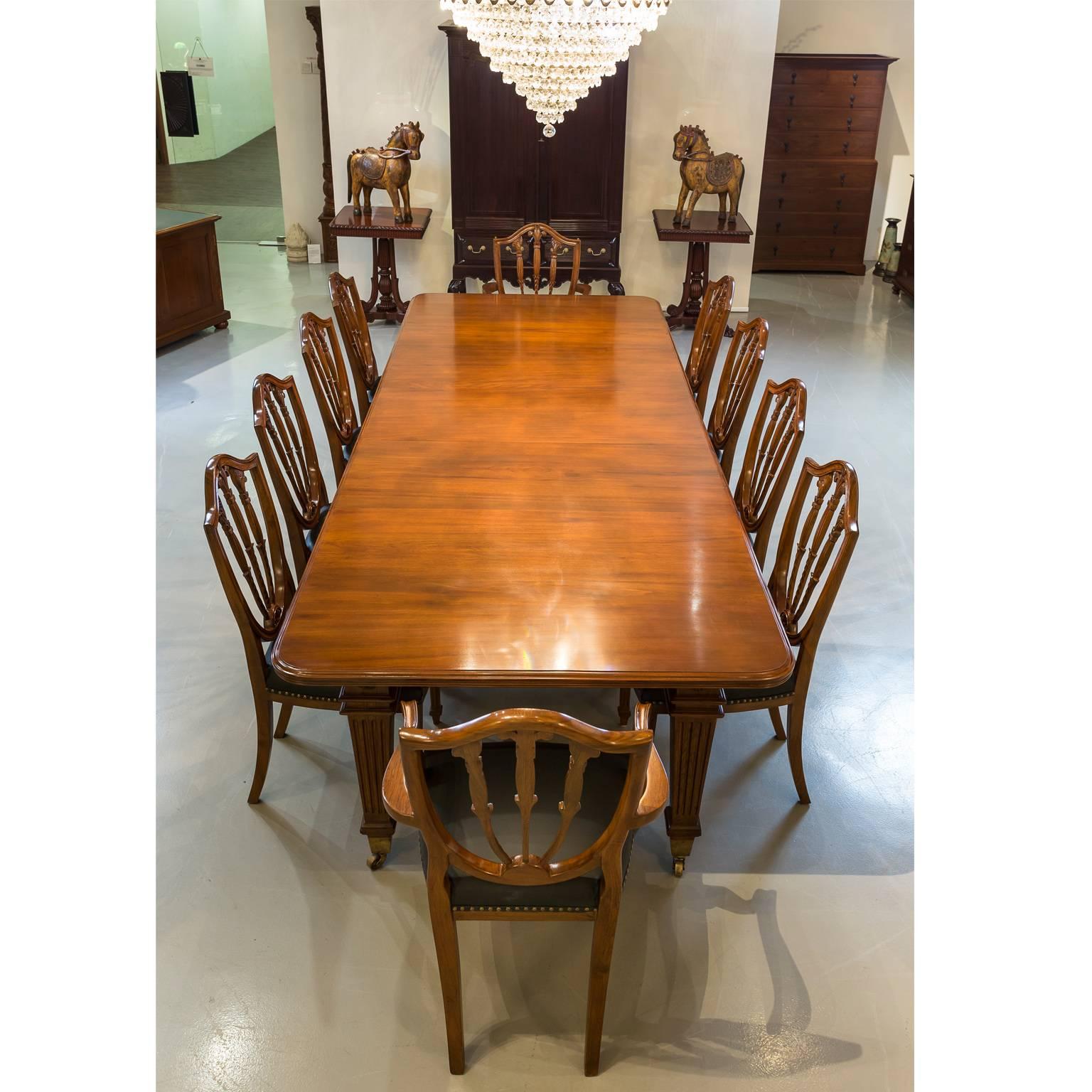 Hand-Crafted Anglo-Indian or British Colonial Teakwood Extending Dining Table with Ten Chairs