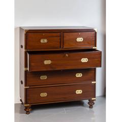 Anglo-Indian or British Colonial Teakwood Campaign Chest of Drawers