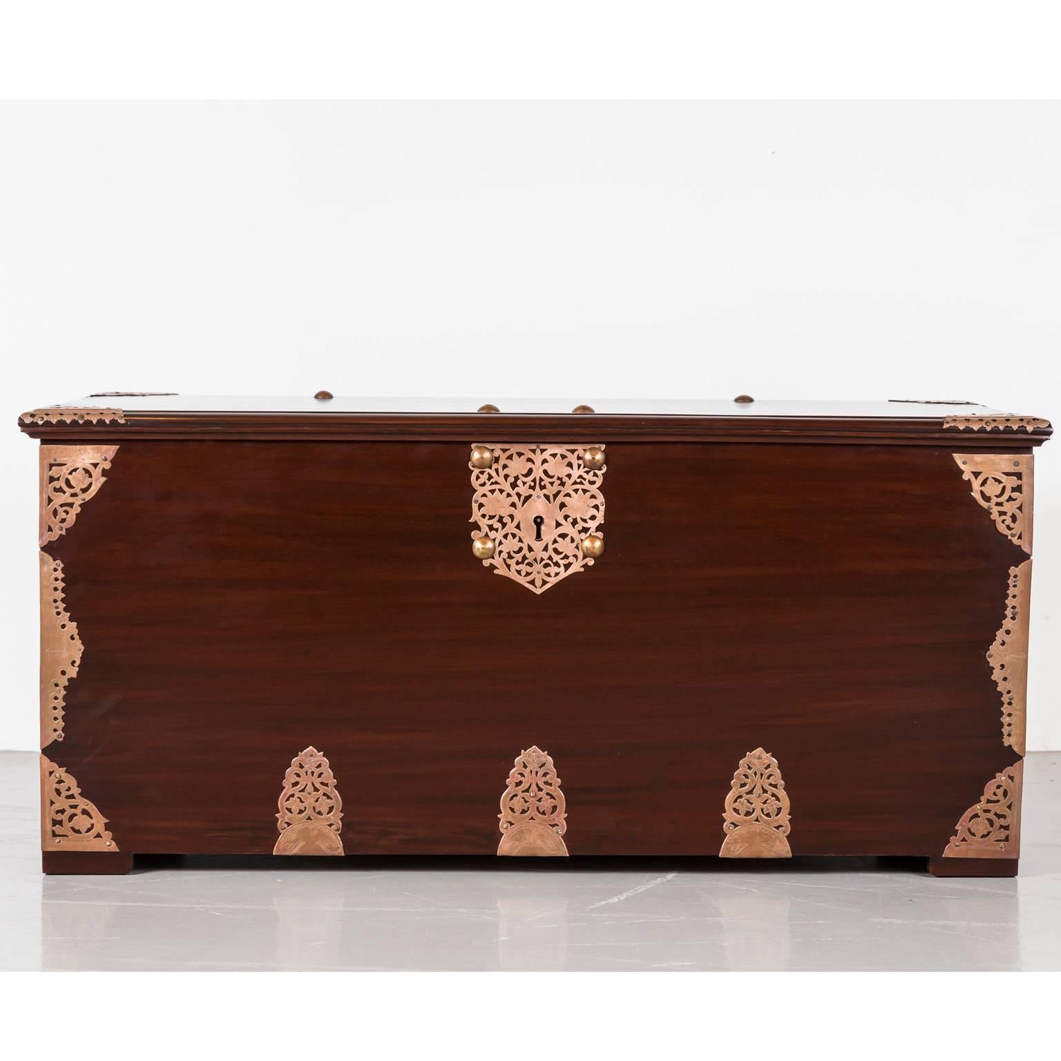 Indian Indo-Dutch or Dutch Colonial Mahogany Brass Bound Chest For Sale
