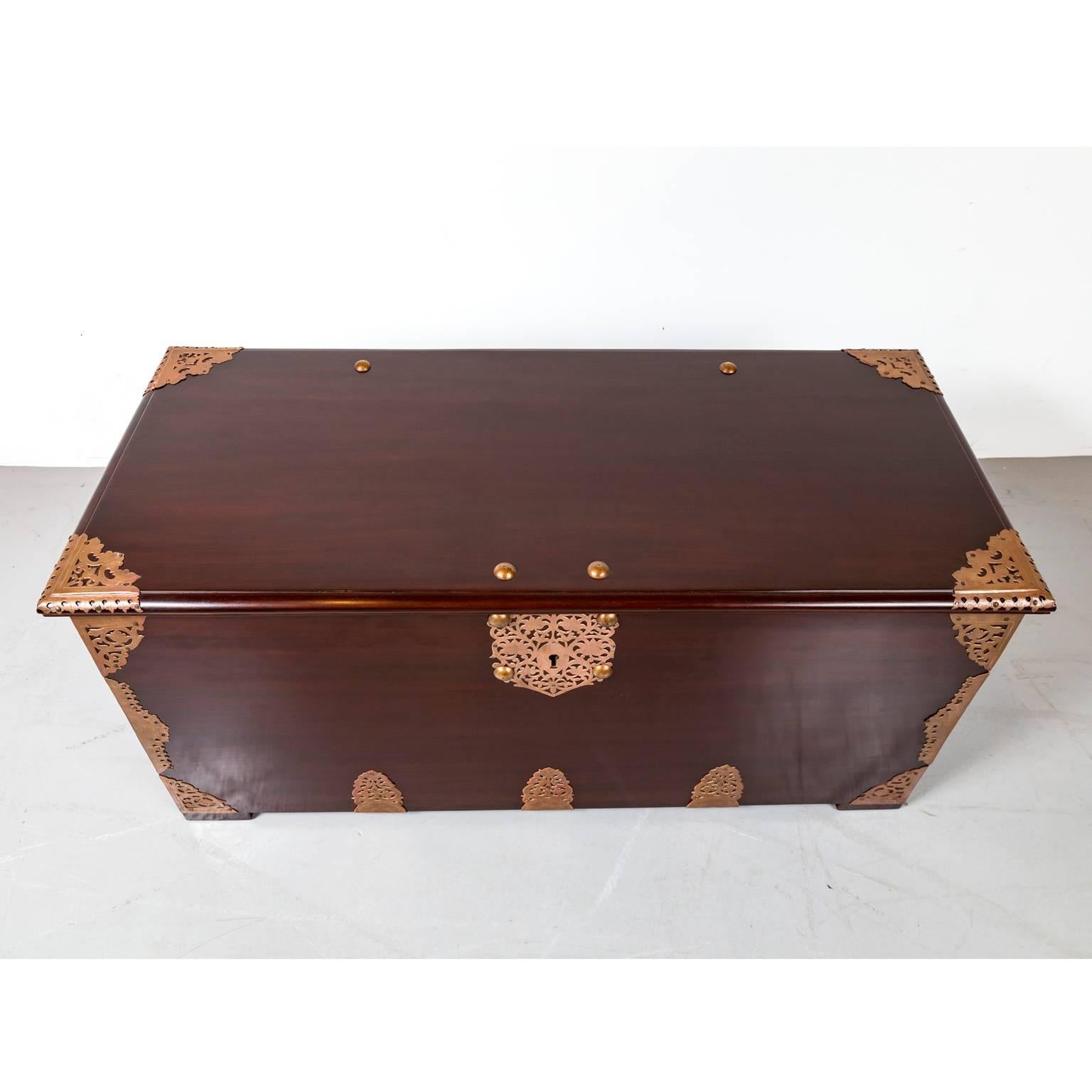 Indo-Dutch or Dutch Colonial Mahogany Brass Bound Chest For Sale 4