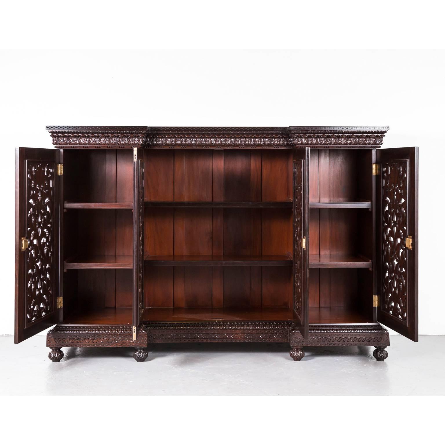 Anglo-Indian or British Colonial Rosewood Breakfront Cabinet In Excellent Condition In Singapore, SG