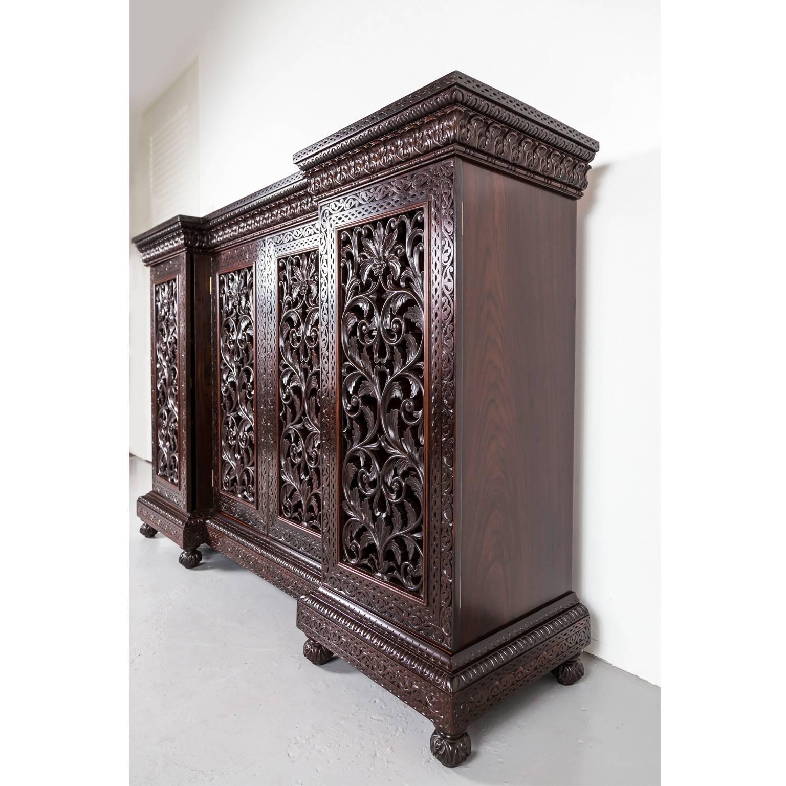 Anglo-Indian or British Colonial Rosewood Breakfront Cabinet 1