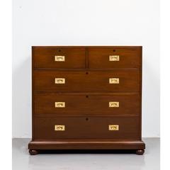 Anglo-Indian or British Colonial Teakwood Campaign Chest of Drawers