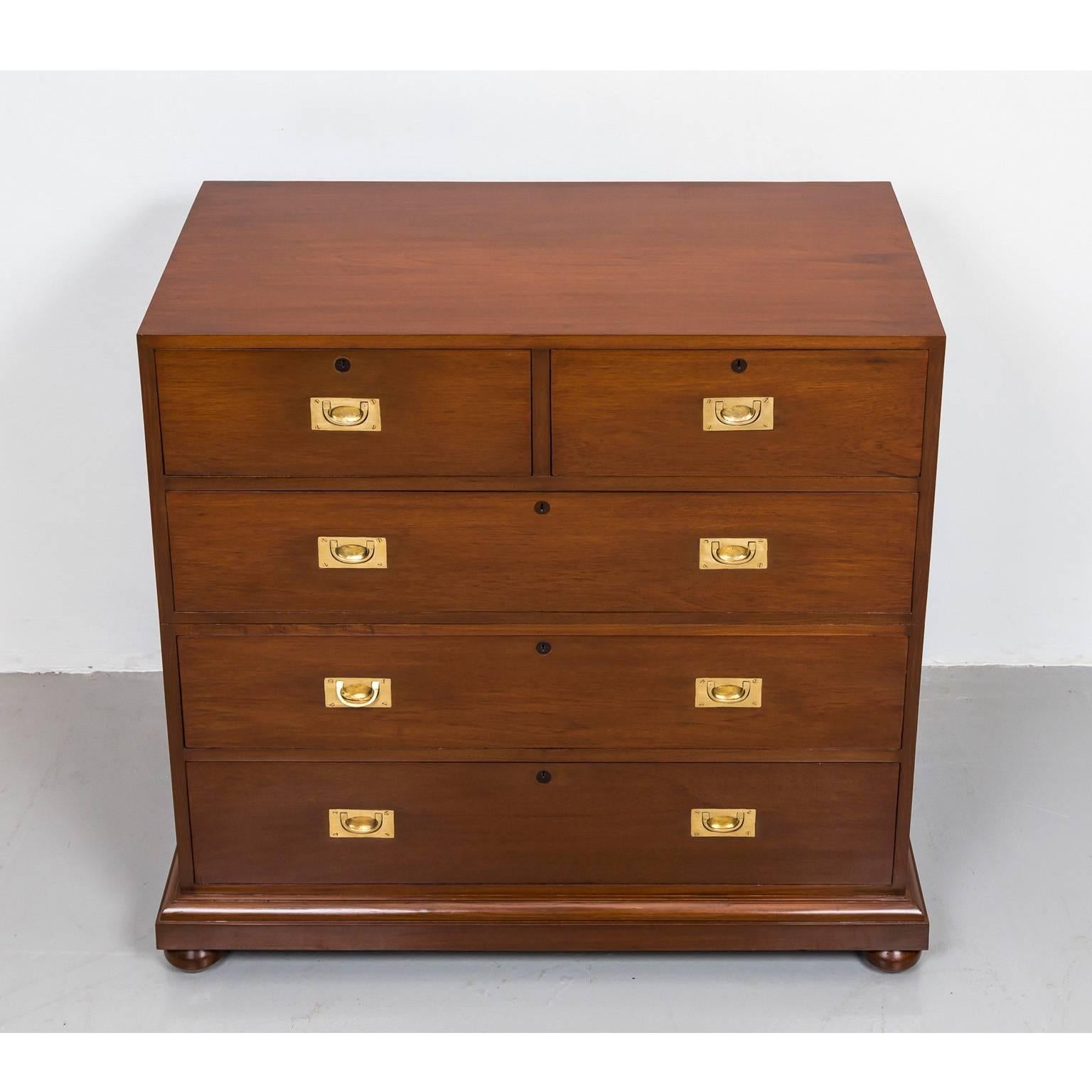 Anglo-Indian or British Colonial Teakwood Campaign Chest of Drawers In Excellent Condition In Singapore, SG