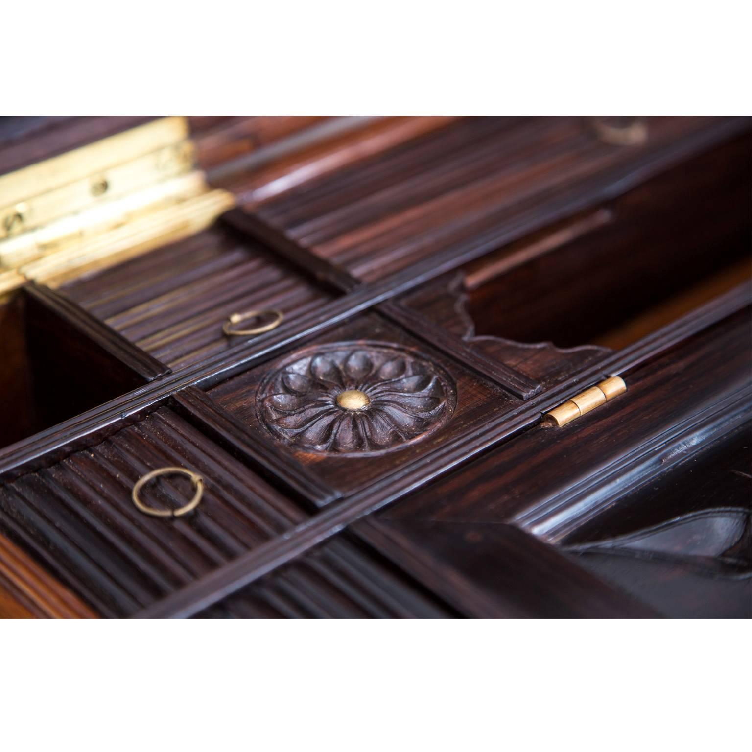 Rosewood Anglo-Indian or British Colonial Teakwood Writing Box