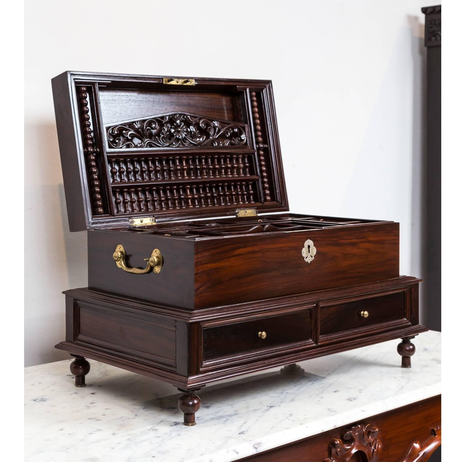 Indo-Dutch or Dutch Colonial Rosewood Box on Stand In Excellent Condition In Singapore, SG